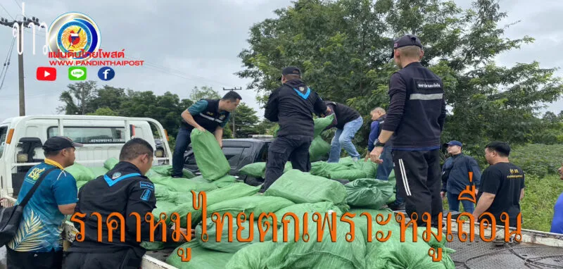 ชุดพระพิรุณ (ศพร.) กระทรวงเกษตรและสหกรณ์ สนธิกำลังไล่ล่าสกัดจับรถขน หนังหมูเถื่อนจำนวน 132 กระสอบ